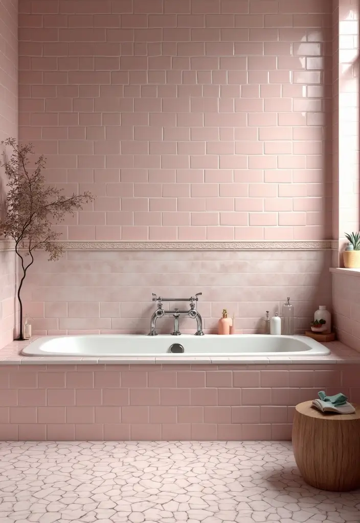 14 Vintage Pink Bathroom Ideas That Bring Timeless Charm to Your Home (Check Out #7!) - 1. Pretty in Pink Tiles