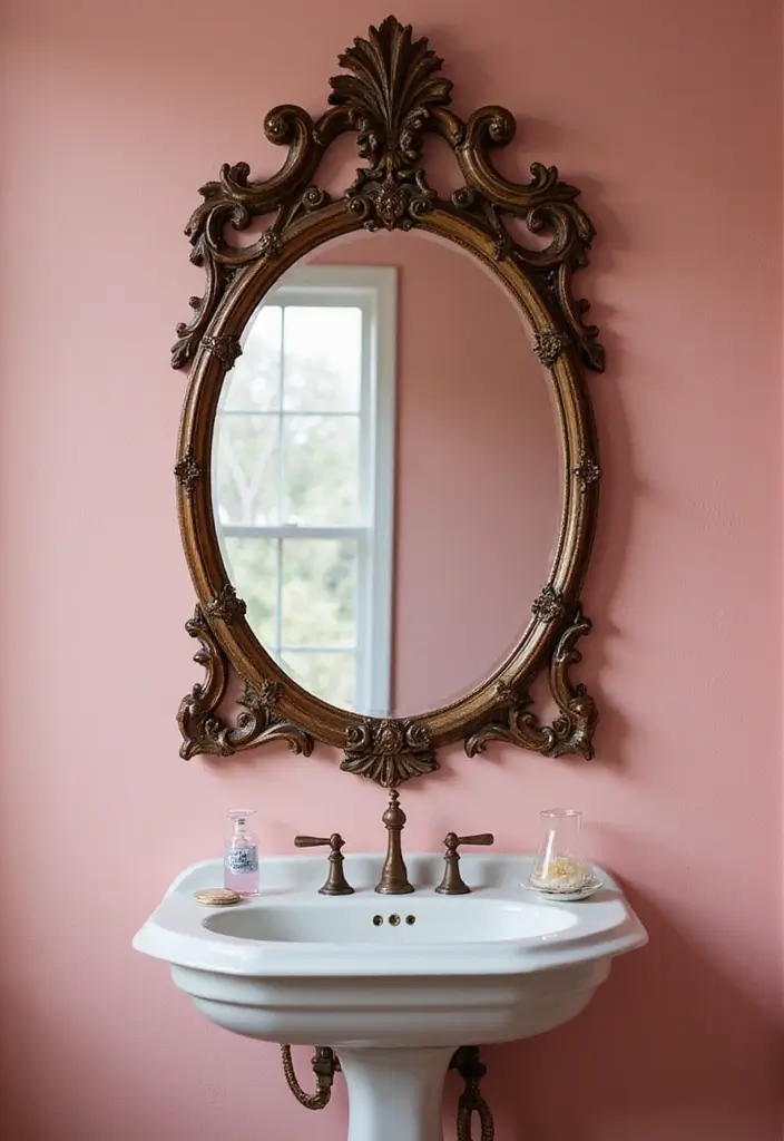 14 Vintage Pink Bathroom Ideas That Bring Timeless Charm to Your Home (Check Out #7!) - 9. Antique Mirrors