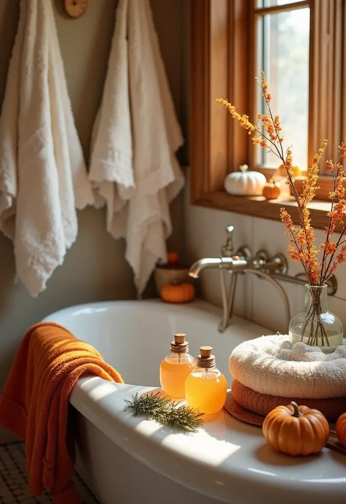 18 Cozy Fall Decor Ideas to Transform Your Home - 12. Autumn-Infused Bath