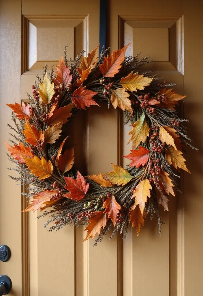 20 Cozy Fall Home Decor Ideas That Will Wrap You in Warmth This Season! - 10. Seasonal Wreaths for Warm Welcome