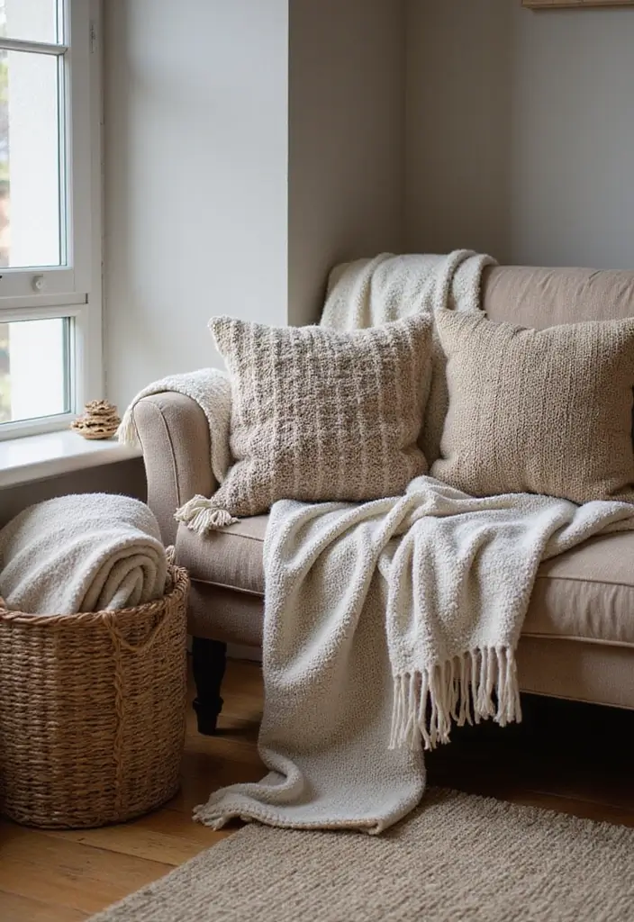 20 Cozy Fall Home Decor Ideas That Will Wrap You in Warmth This Season! - 13. Textured Throws and Blankets