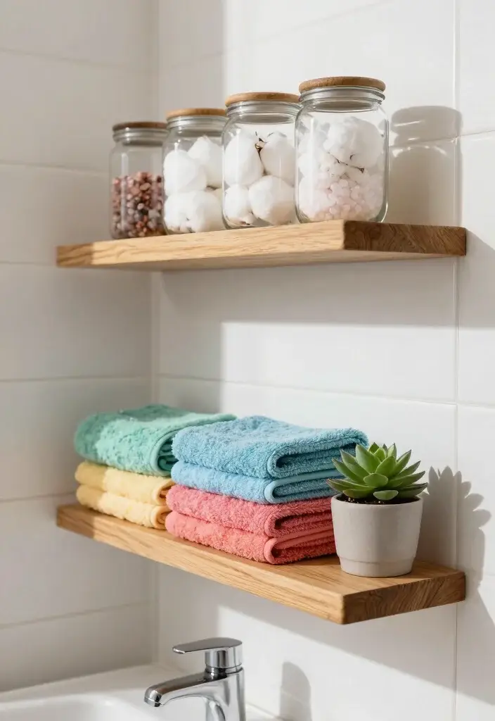 10 Chic Bathroom Decor Ideas That Maximize Small Spaces (Don’t Miss #3!) - 2. Floating Shelves for Smart Storage 1