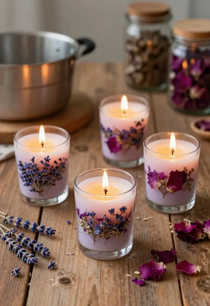 14 Easy DIY Flower Projects That'll Wow Your Guests! - 1. Flower-Infused Candles 1