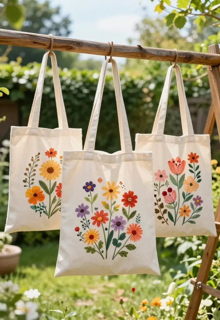 14 Easy DIY Flower Projects That'll Wow Your Guests! - 11. Flower-Decorated Tote Bags 1